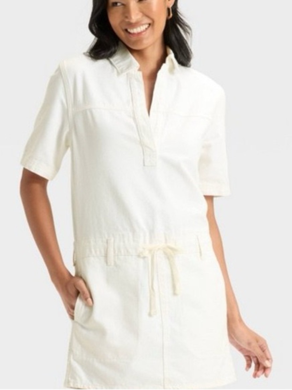 Women’s Cream Drawstring denim dress
